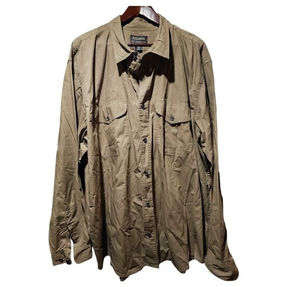 SOLD!! FILSON SEATTLE Olive Green Cotton Button Down Shirt - Size 3XL - Picture 1 of 9